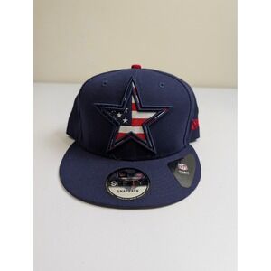 New Era Snapback Hat Mens OSFM Navy Blue Polyester Dallas Cowboys USA Flag Star